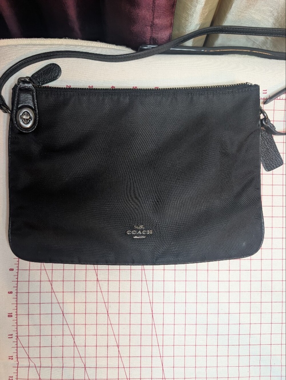 Coach Black Nylon Messenger Crossbody Bag with Leather Trim. F57899